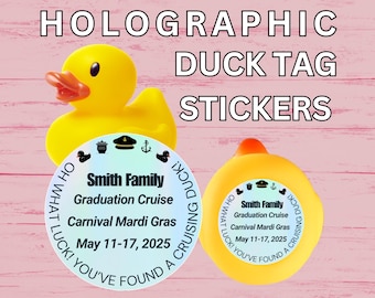 Cruise Duck Tag Stickers Holographic Personalized Cruising Duck Tags For Cruise Carnival Royal Caribbean Disney Cruise NCL Rubber Duck Gift