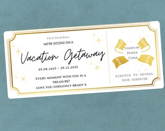 Vacation Getaway Scratch Card Gift Voucher, Personalized Gift Scratch to Reveal Card Surprise Coupon, Birthday, Anniversary Scratch Off