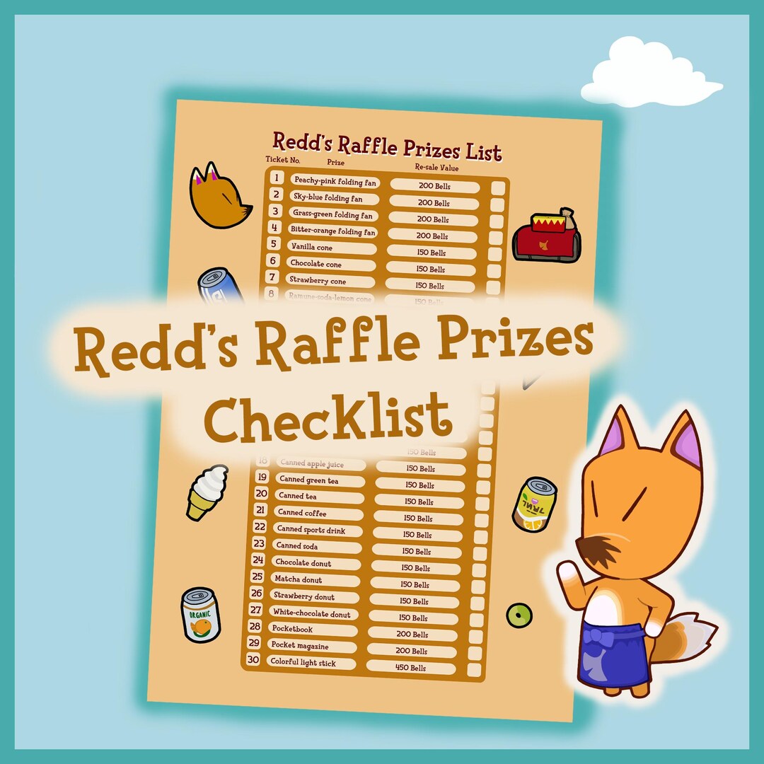 Animal Crossing New Horizons ACNH Redd's Raffle Prizes Checklist PDF ...