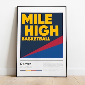 Pôster DENVER NUGGETS, série de frases icônicas da NBA Mile High Basketball, arte de parede, pôster impresso