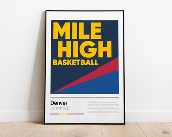 Póster de los Denver Nuggets, serie de frases icónicas de la NBA "Mile High Basketball", arte mural, póster impreso