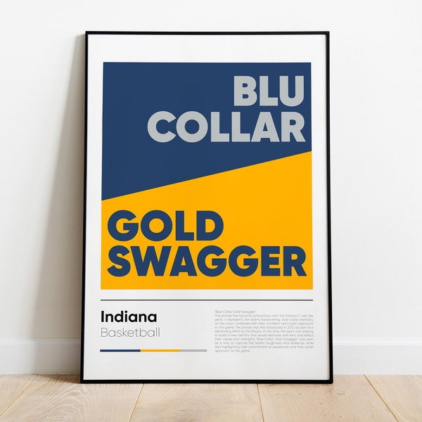 INDIANA PACERS poster, Blu Collar Gold Swagger, Nba Iconic Phrases Series, Wall Art, Printed Poster