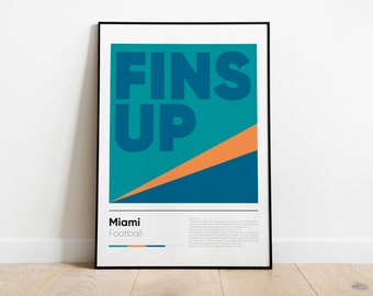 Miami Dolphins Poster, Fins Up, NFL Wall Art