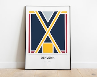 Póster de los Denver Nuggets, arte minimalista del equipo de la NBA