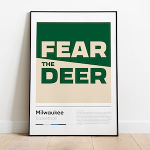 MILWAUKEE BUCKS poster, feer the deer, Nba Iconic Phrases Series, Wall Art, Printed Poster