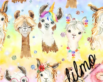 Seamless Rainbow Llama Pattern jpg Digital Paper 12 inches wide by 12 inches tall