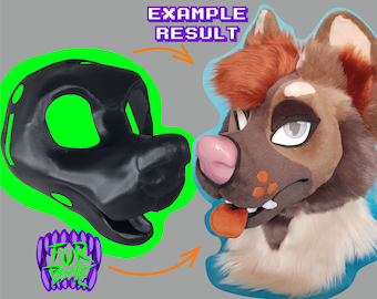 Traje de cabeza de perro/canino impreso en 3D con base de piel