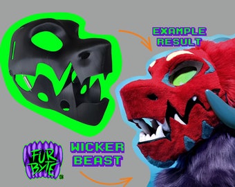 Traje de piel con base de cabeza impresa en 3D de Wickerbeast y mandíbula móvil