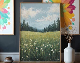 Scandinavian Meadow painted Matte Vertical Poster | Minimal Botanical Wall Art