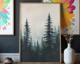 Scandinavian Spruce Forest Landscape Matte Poster | Minimal Nature Wall Art