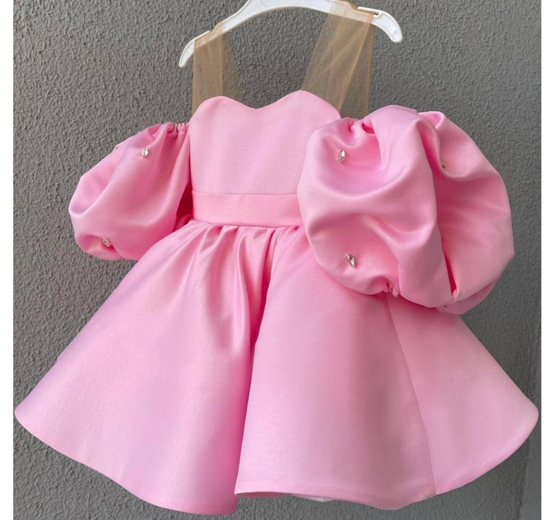 Satin Flower Girl Dress, Flower Girl Dress Pink, Girl Birthday Dress, Toddler Flower Girl Dress