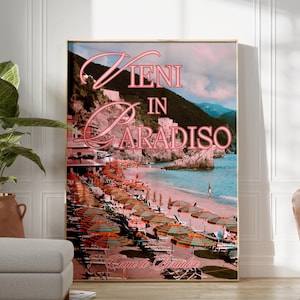 Trendy Coastal Print, Italian Summer Wall Art, Retro Wall Decor, Paradise Poster, Trendy Wall Art Vintage, Printable Wall Art, Girly Print