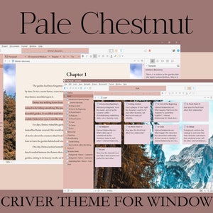 May include: A screenshot of a computer screen displaying a writing program called Scrivener. The program features a light pink and white colour scheme and is open to a chapter titled "Chapter 1". The text in the chapter describes a garden that has been forgotten by time. The screenshot also shows a sidebar with a list of items, including "Introduction/Opening Image", "To Pitch Point #1", "To Pitch Point #2", "To Climax", "To Twist", "To Grand", "Manuscript", "World Building", "Character", "Key Locations within the Setting", "Dialogue", "Research", "Paragraph Sheets - [Name] - [Landmark]", "Supporting Roles - [Name] - [Landmark]", "Supporting Roles - [Name] - [Landmark]", and "Back".