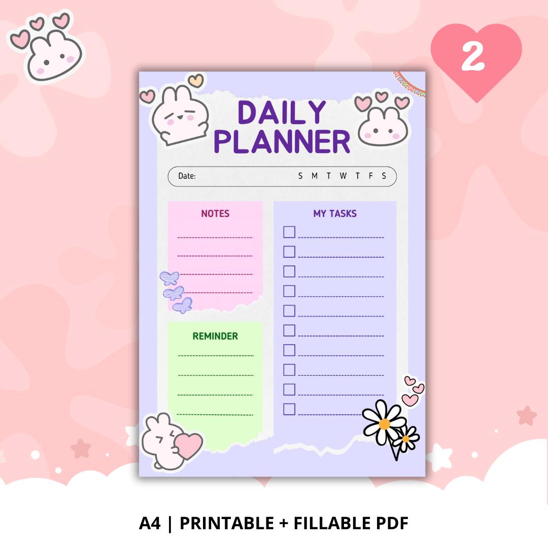 Cute Daily Planner | A4 Printable and Fillable PDF With 3 Adorable ...