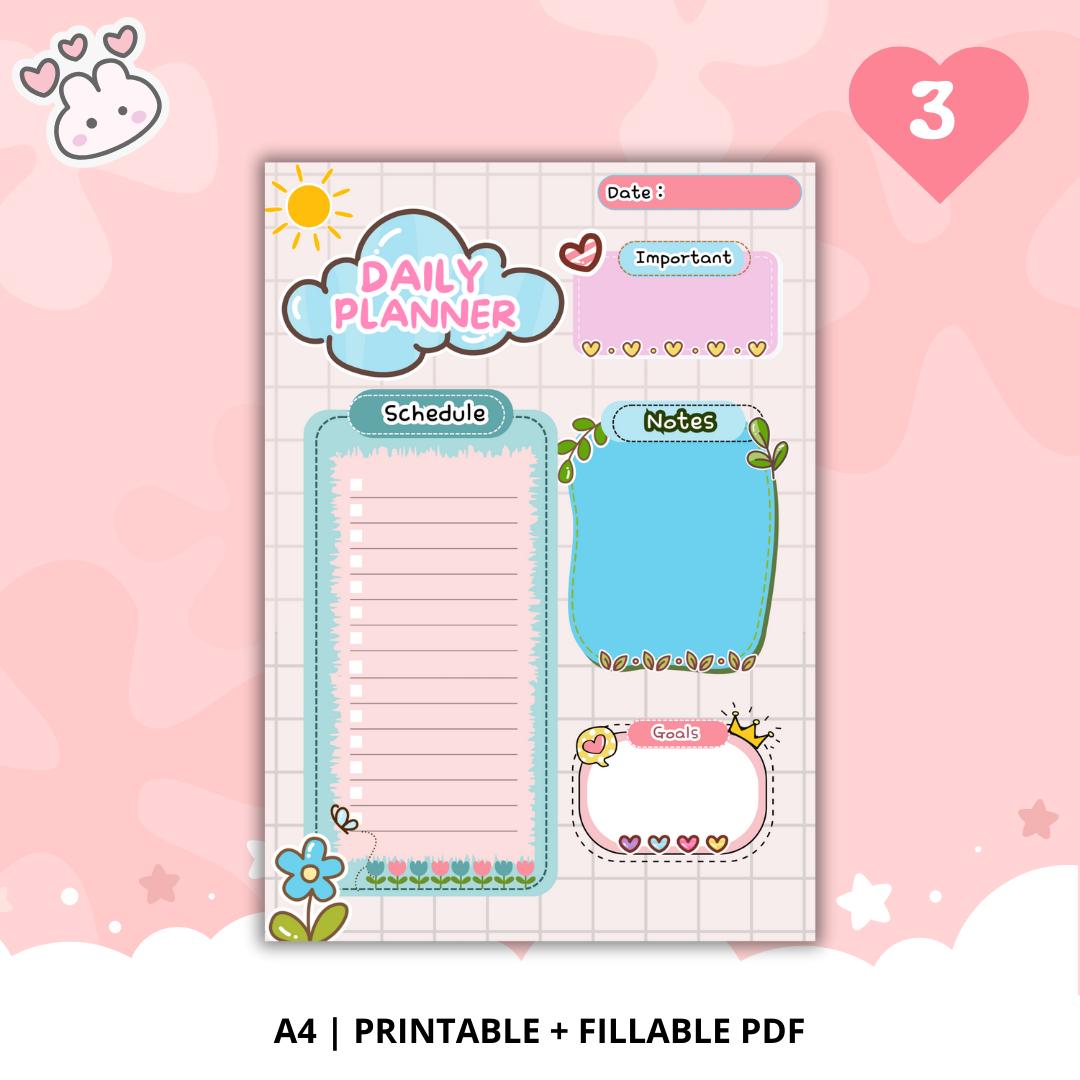 Cute Daily Planner | A4 Printable and Fillable PDF With 3 Adorable ...