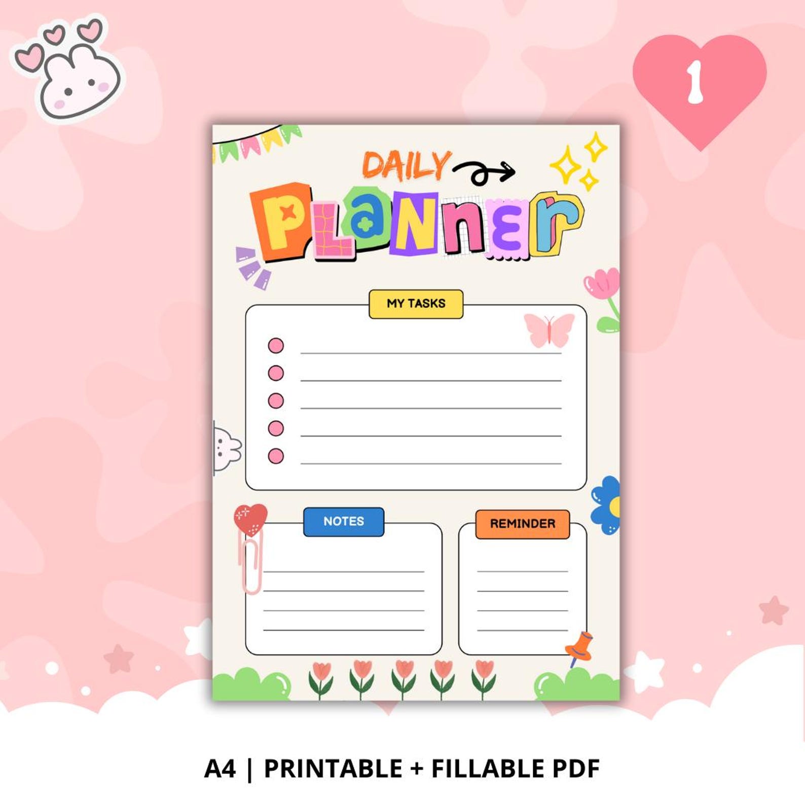 Cute Daily Planner | A4 Printable and Fillable PDF With 3 Adorable ...