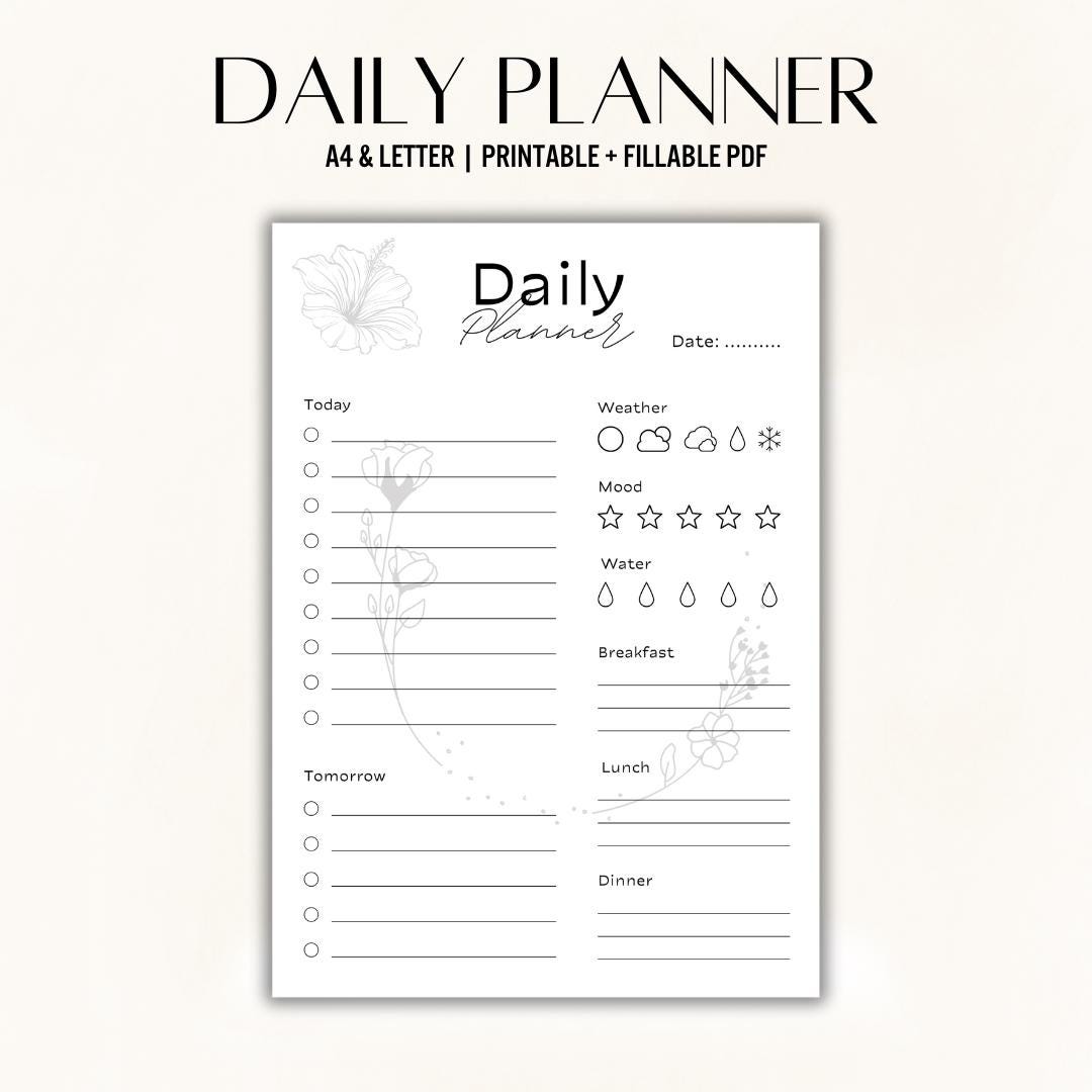 Minimalist Daily Planner Printable | A4 and US Letter | Productivity ...