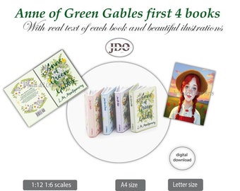 Adorable Miniature books  Anne of Green Gables  - 4 Printables miniature books for Dollhouse - Instant downloadI 1 12 scaleI 1 6 scale