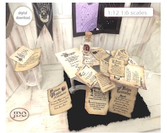 Set of Miniature Halloween Magic Spells Papers  for Magicians I Instant download I
