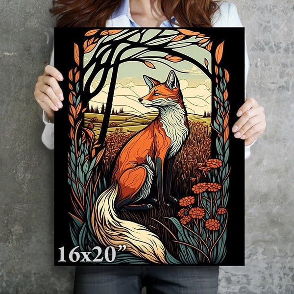 Fox Meadow Art Nouveau British Wildlife Mucha FINE ART PRINT Wall Art - Home Decor in Multiple Sizes