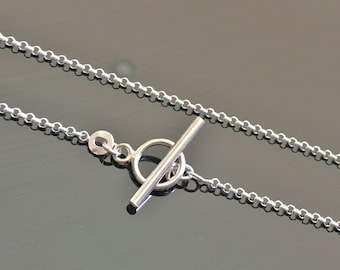 925/000 silver necklace with toggle clasp to wear as a chain or tie pendant necklace / T clasp necklace