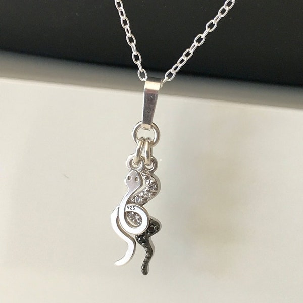 Collier argent 925/000 pendentif duo serpents sur fine chaîne