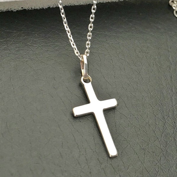 Collier pendentif croix minimaliste en argent massif 925/000 sur chaine ajustable