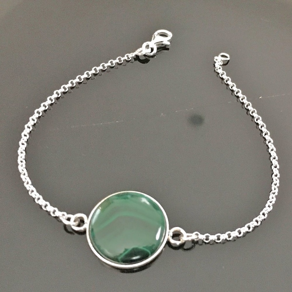 Bracelet argent massif 925/000 pierre naturelle malachite