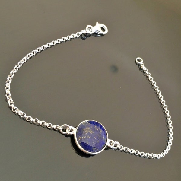 Bracelet argent massif 925/000 pierre lapis lazuli