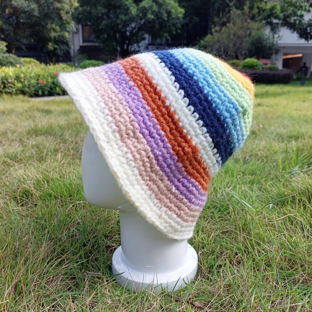 Rainbow Crochet Hat Crochet Yarn Hat Striped Yarn Hat Etsy