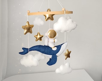 Baby crib mobile with astronaut and whale, boy mobile for nursery, girl mobile baby, ocean nautical nursery mobile, baby shower return gift