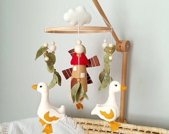 Goose Baby Mobile, Felt Farm Nursery Decor