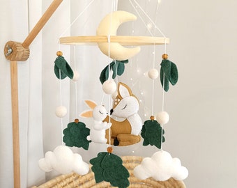 Woodland Deer Crib Mobile, Felt Forest Animals Nursery Decor
