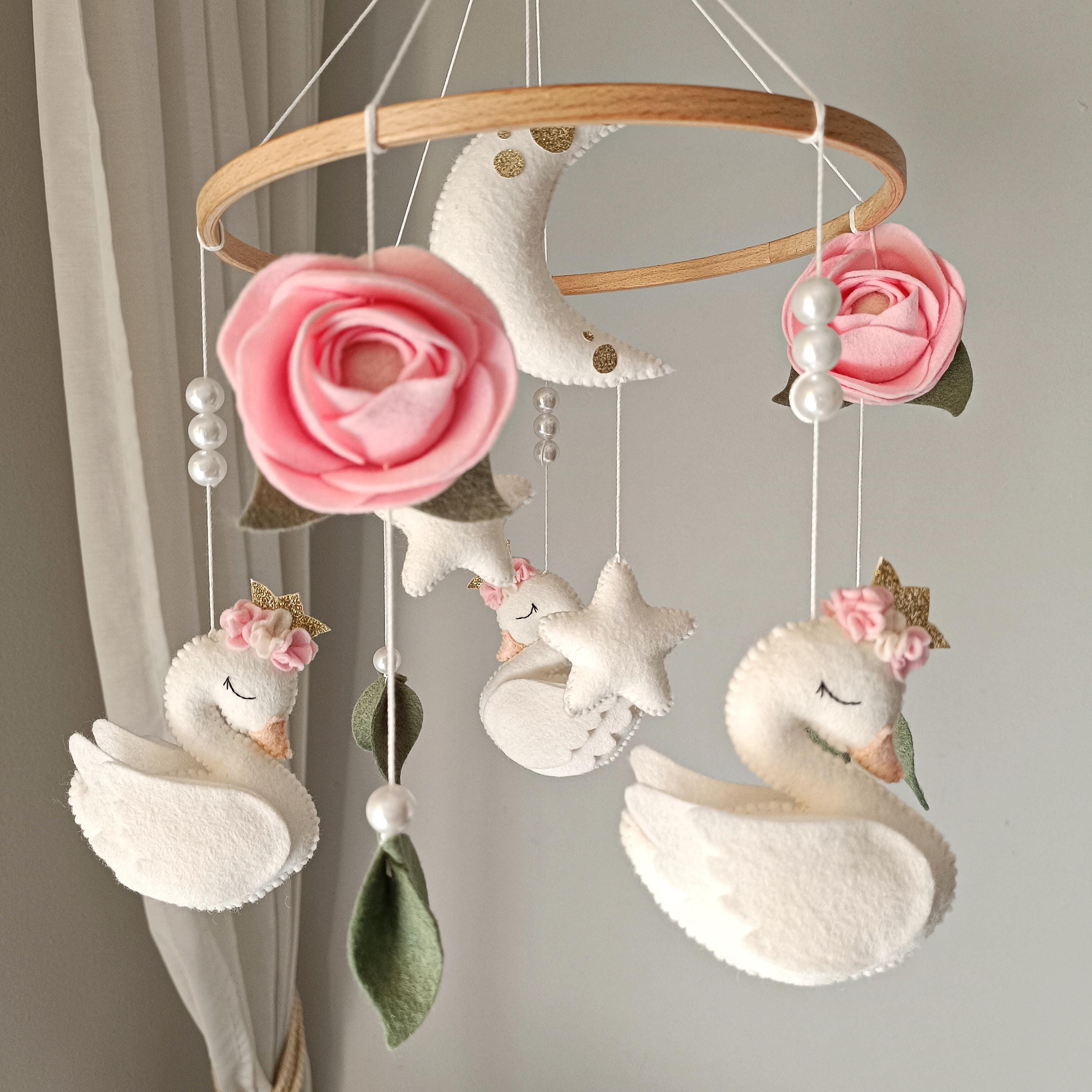 Princess Swan Baby Mobile – Moon and Star Crib Mobile With Pink