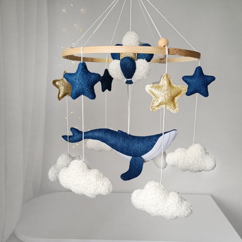 Baby crib mobile whale and balloons, boy mobile for nursery, girl mobile baby, ocean nautical nursery mobile, baby shower gift image 8