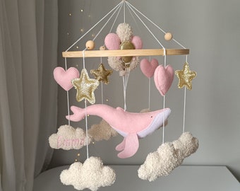 Felt Whale & Balloons Crib Mobile, Nautical Nursery Decor