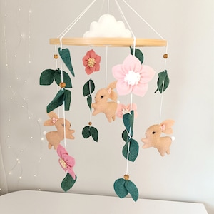 Woodland baby mobile girl, bunny crib mobile, baby shower gift, congratulations pregnancy gift, woodland nursery decor, flower baby mobile image 1
