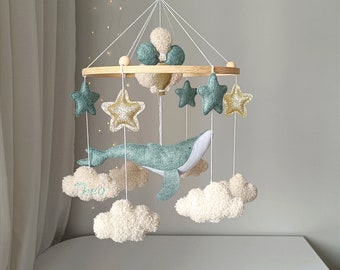 Whale and Balloons Nursery Mobile, Felt Ocean Theme