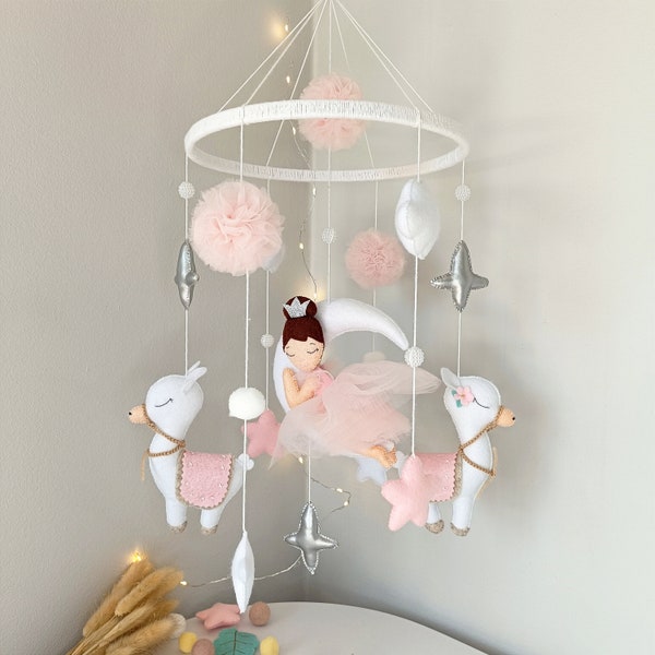 Fairy on the Moon Baby Mobile - Crib Mobile - Cot Mobile - Fairy Nursery- Moon Mobile- Nursery Decor