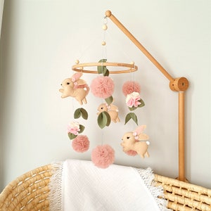 Bunny baby mobile girl, crib decor girl, nursery decor, baby shower gift image 2