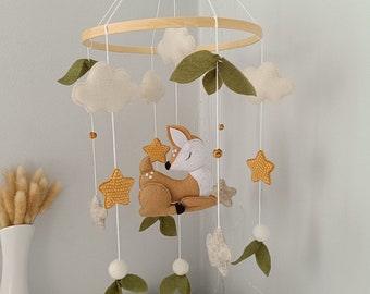 Baby nursery neutral deer mobile, baby crib mobile, baby boy mobile, baby mobile girl, woodland baby mobile, woodland baby shower gift