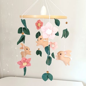 Woodland baby mobile girl, bunny crib mobile, baby shower gift, congratulations pregnancy gift, woodland nursery decor, flower baby mobile image 6