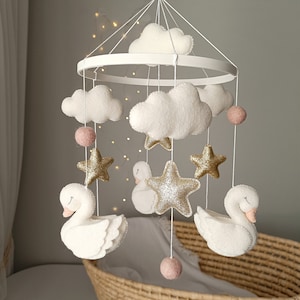 Swan baby girl mobile for nursery, baby girl mobile, crib mobile for girl