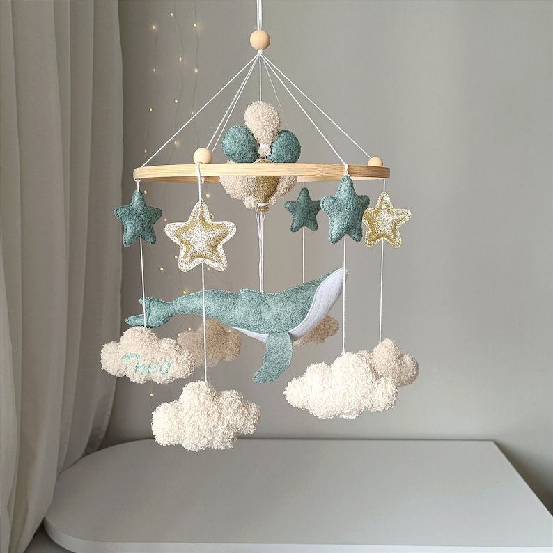 Baby crib mobile whale and balloons, boy mobile for nursery, girl mobile baby, ocean nautical nursery mobile, baby shower gift image 3