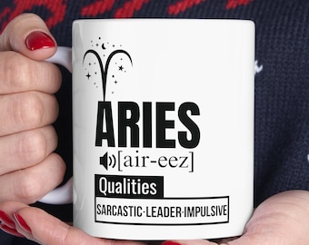 Taza de cumpleaños de Aries, regalo de cumpleaños divertido de Aries, regalo perfecto de Aries, taza del zodíaco personalizada, taza de café divertida de Aries, datos divertidos sobre Aries,