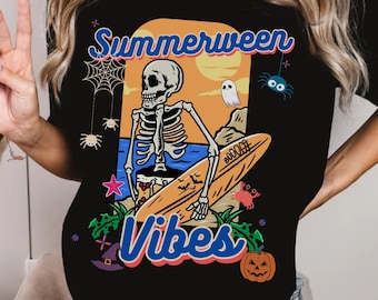 Summerween Party Shirt,Flamingo Halloween,Summerween Cute Spooky Summer Ghost and Bat Whimsigoth Halloween Lover T-Shirt,Summer Beach Shirt