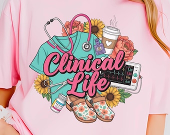 Maglietta Clinic Life, maglietta per professionisti medici Comfort Colors, regalo floreale per infermieri e operatori sanitari, girocollo preppy per studentesse di medicina da donna