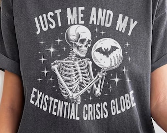 Funny Skeleton Comfort Colors Shirt,Sarcastic Halloween Funny Goth Celestial Skeleton and Bats Shirt,Gothic Boho Tshirt,Celestial Woman Tee