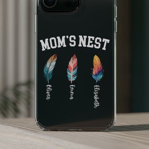 Personalized Mom Phone Case With Kids Names,Custom Mama iPhone Case,Gift For Mother,Feather Mom iPhone Case,Mothers Day Gift,iPhone 14,13,12