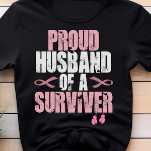 Camiseta de apoyo para esposos con cáncer, camiseta con lazo de apoyo para sobrevivientes de cáncer, camiseta de &quot;orgulloso esposo de una sobreviviente de cáncer&quot;, camiseta de &quot;guerrera contra el cáncer de mama&quot;